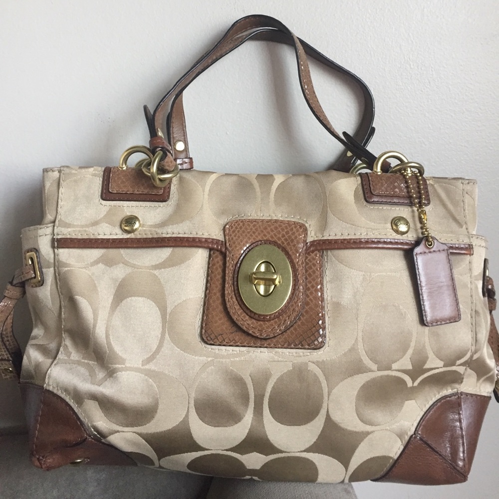 Authentic Coach Golden Shimmer Beige Logo Tote